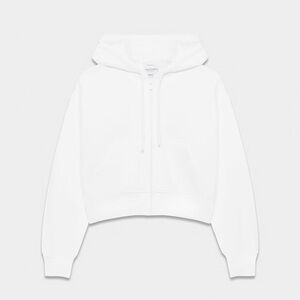 Aritzia White Cozy Sweatfleece Boyfriend Boxy Zip Cropped Hoodie Size S